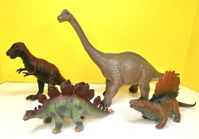 X4 Dinosaur Lot T-Rex, Dimetrodon, Stegosaurus Toy Major, Chap Mei VTG Plastic