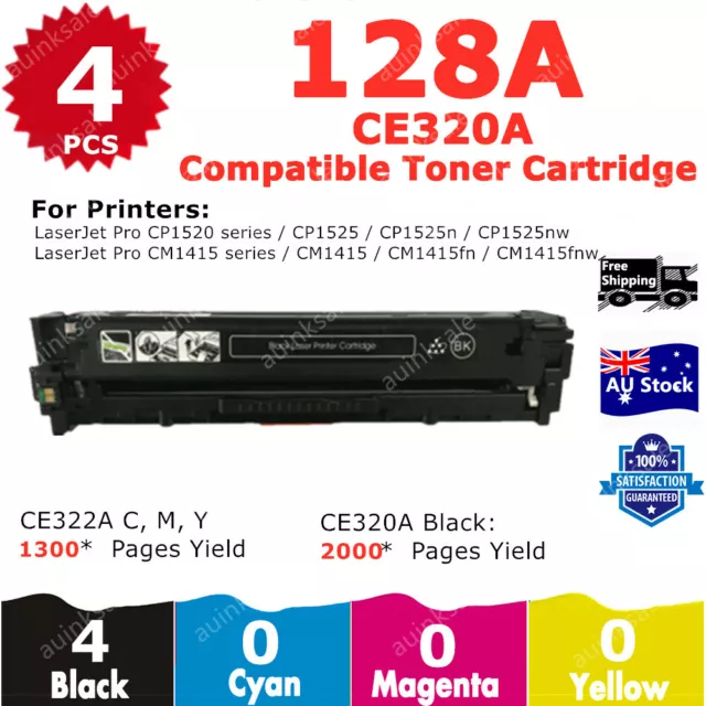 4x Compatible Toner 128A CE320A Black For HP CM1415fn CP1525nw CM1415fnw MFP