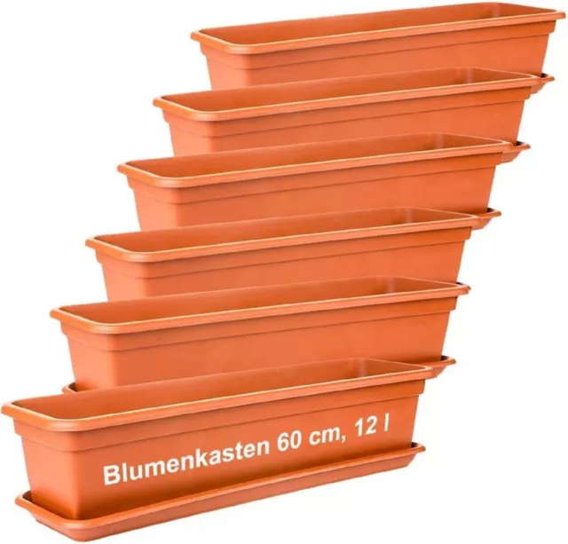 6er Set Pflanzkübel rechteckig 60 cm Blumenkasten Balkon Blumenkübel terracotta