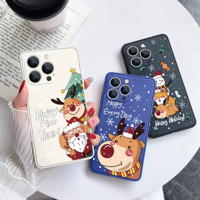 For iPhone 15 14 Pro Max 13 12 11 Christmas Xmas Santa Snowman Soft Case Cover