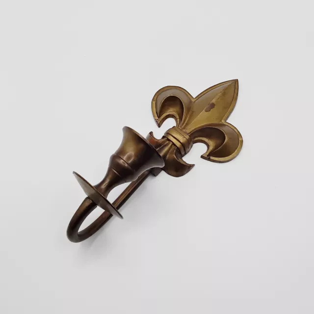 Vintage Fleur de Lis Wall Sconce Brass Candle Holder 18cm