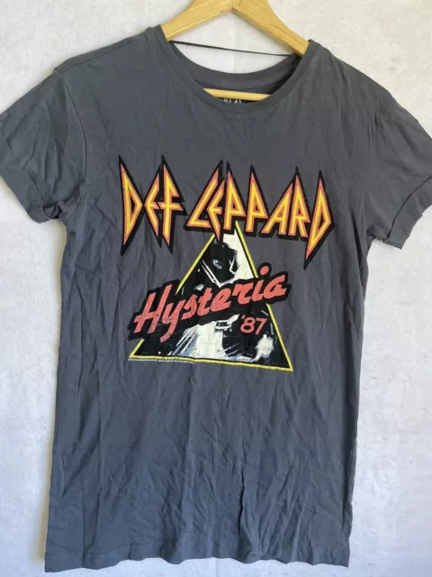 Def Leppard Cotton On Size XS Hysteria T-Shirt Tee Grey Cuff Short Sleeve