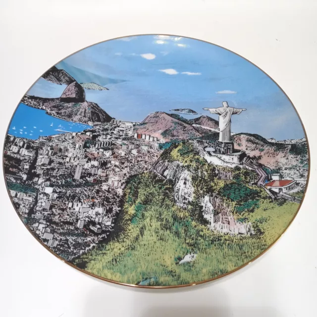 American National Ins Co Fine Porcelain Plates Rio de Janeiro 22k Trim 1980