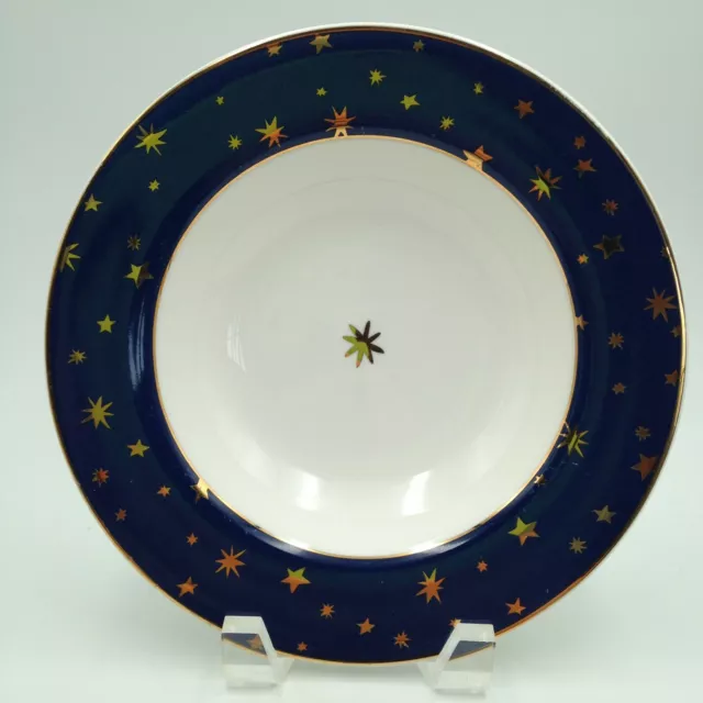 Sakura Galaxy Blue Rimmed Soup Bowl with 14K Gold Stars Cobalt Night Sky