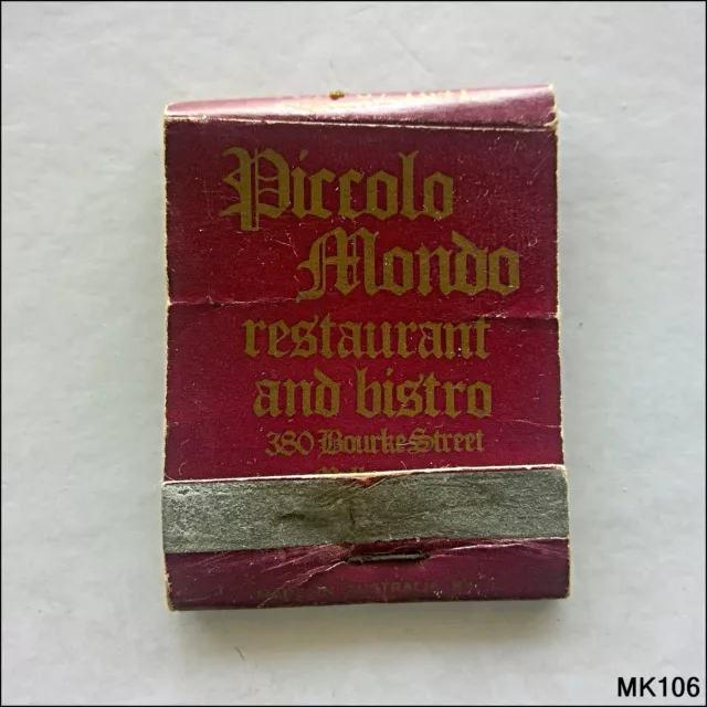 Piccolo Mondo Restaurant Bistro 380 Bourke St Melbourne 671641 Matchbook (MK106)