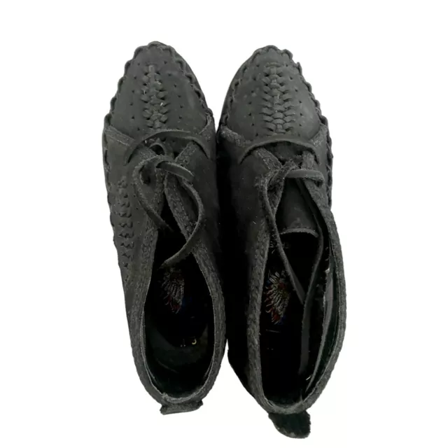 CHEROKEE WOMEN’S MOCCASINS 6 Black Leather Cutouts Lace Up Flats Shoes ...