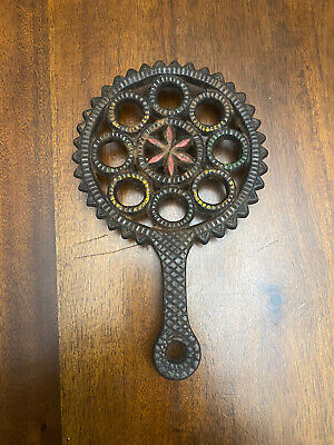 Vintage Wilton Cast Iron Brass Flower Round Trivet Wall Hanging Footed
