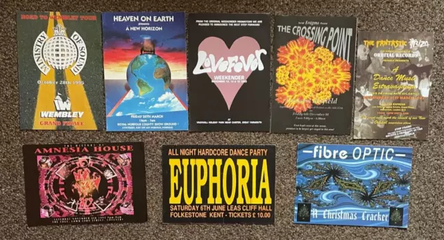 Job Lot/Collection Of 8 A5 To A4 Rave Flyers - From The Early 1990'S - Look :)