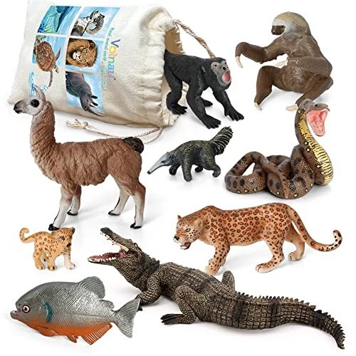Jungle Animal Figurines Toys 9PCS South America Figures for Toddlers Kids