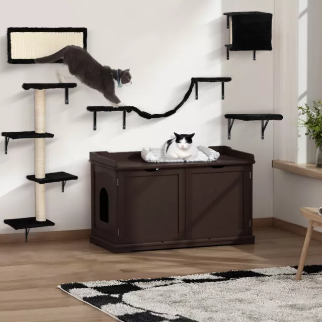 5 Pcs Wall-mounted Cat Climber Set Cat Shelves Scratching Post with Cat Perch