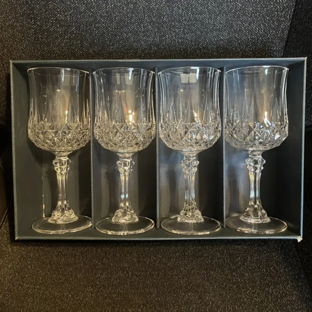 Set of 4 Cristal d'Arques Longchamp 7.5 oz Wine Glasses 24% Garanti Lead Crystal