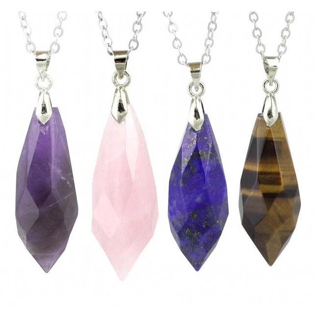 Natural Gemstone Necklace Chakra Stone Pendant Energy Healing Crystal with Chain
