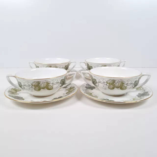 Royal Worcester The Worcester Hop Mathon Flat Cream Soup Cups & Saucers x 4