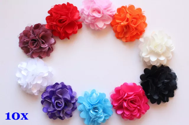 Wholesale x10  DIY Flowers 2 Satin Mesh Flowers Embellishment  Applique Craft