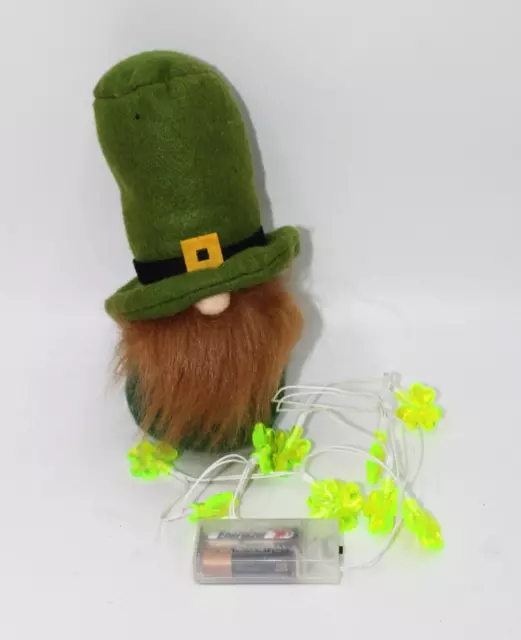 Leprechaun Gnome Plush Irish Figure St Patricks Day Green Shamrock Light String