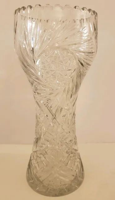 Antique 19th C. Large 12" ABP American Brilliant Period Deep Cut Crystal Vase