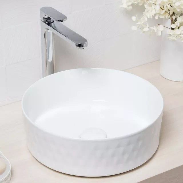 Modern Bathroom Wash Basin Sink Round Gloss White Countertop Ceramic Bowl