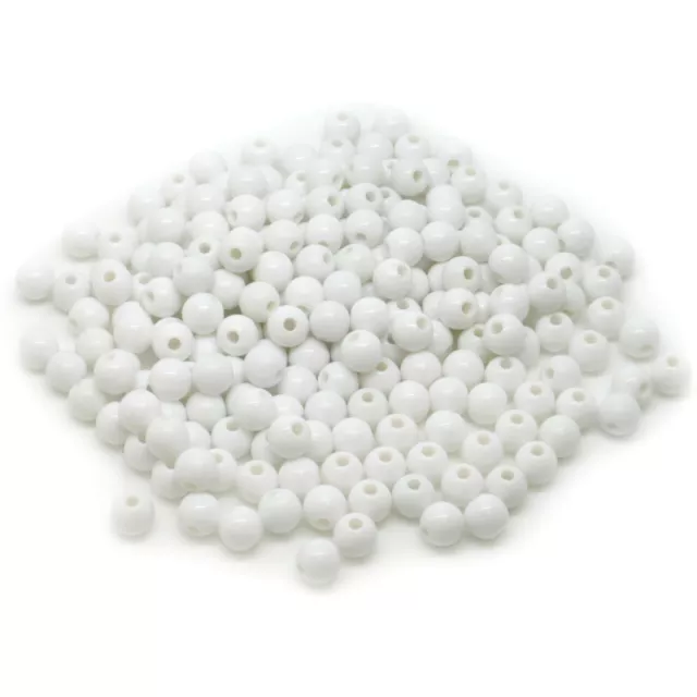 200 Weiß Undurchsichtig Acryl Runde Perlen 6 mm x 5,5 mm Loch 2 mm P00138T