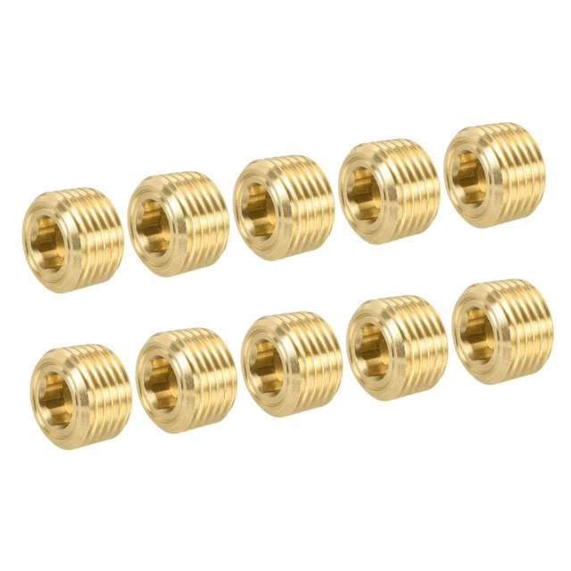 Laiton Tuyau Bouchon 1/8" NPT Mâle Filetage Hexagonal Douille Raccord Set 10