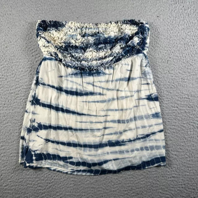 Lucky Brand Blouse Womens Small Blue White Tie Dye Ruffle Tube Top Casual Ladies