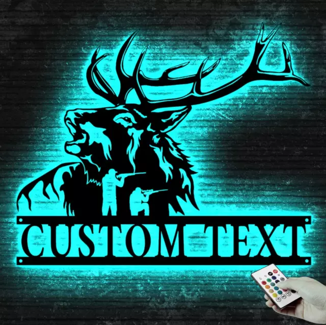 Custom ELK Deer Hunting Metal Wall Art LED Light - Personalized Hunter Name Sign 2