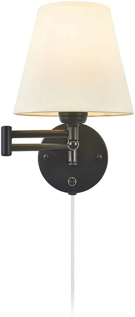Modern Swing Arm Wall Lamp Plug in Wall Sconce Fabric Shade for Bedroom Hallway