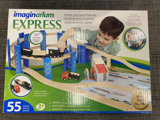 Imaginarium Express Timber Log Spiral Wood Train Set Complete New 55pcs
