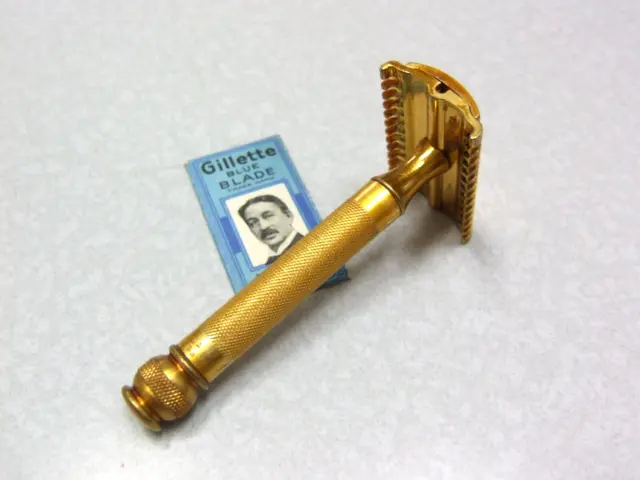 Gillette 1930's Gold Plate NEW Ball Handle Double Edge Safety Razor CLEAN 2
