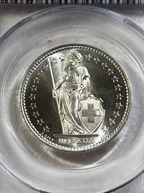 1958-B Switzerland 2 Francs Silver Coin Graded MS 66 by PCGS Low Mintage