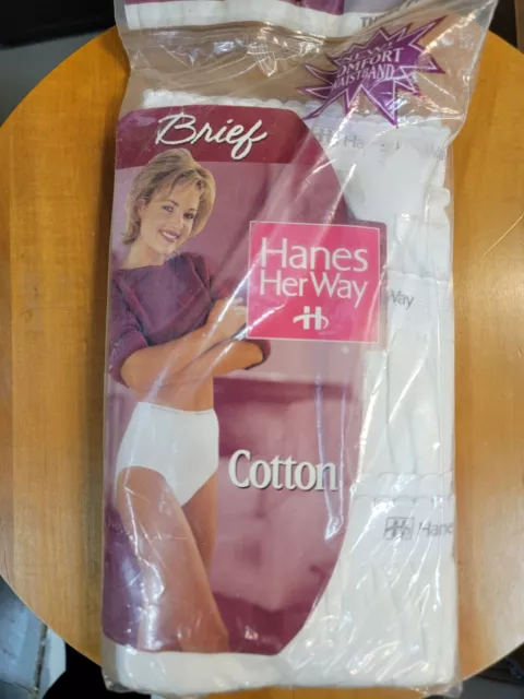 HANES HER WAY VTG Women's Cotton Briefs Panties 3-Pack White Size