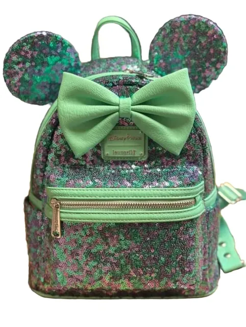 Disney Parks Minnie Mouse Blue & Purple Bling Sequin Loungefly Backpack 2023 Nwt