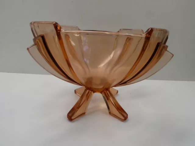 Vintage Pressed Pink Glass Bowl Art Deco Studio Glass Footed Fruit Comport