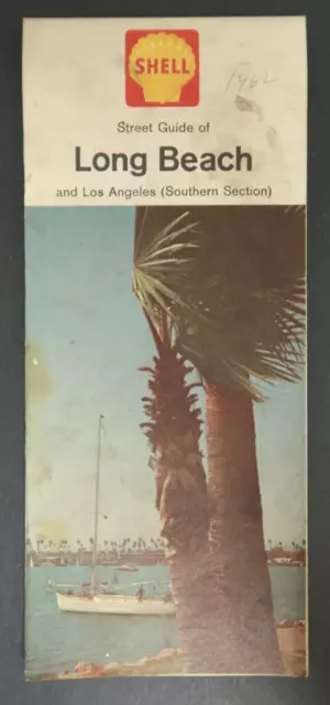 1962 Long Beach Street Guide and Los Angeles Shell Vintage Travel Map Fold Out