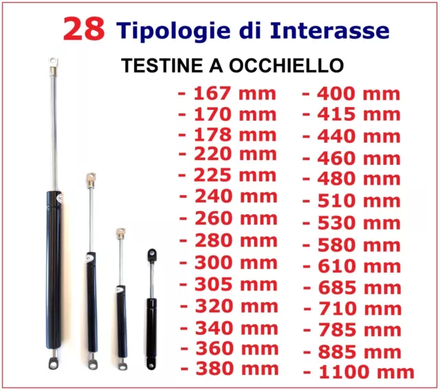 PISTONE molla a GAS Testine a OCCHIELLO 28 Tipi di Interasse - PISTONI RICAMBIO