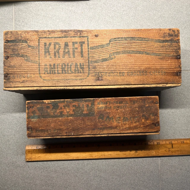 Old Wooden KRAFT Cheese Box Duo OLD VINTAGE SUPER COOL You get two!!