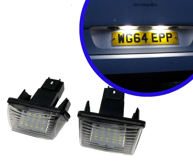 2 Feux LED Pour Plaque D’immatriculation - Compatibles Peugeot 106, 207, 208, 301, 306, 307 - Installation Plug & Play