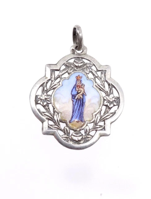 ANCIENNE MÉDAILLE RELIGIEUSE Ste Martine en Argent Massif 800 & émail Cloisonné EUR 20,00