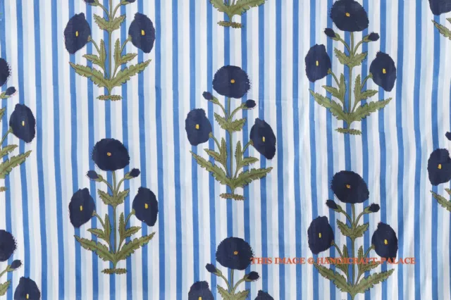 Indien 2.7m Main Bloc Bleu Imprimé Floral 100% Coton Couture Artisanat Tissu