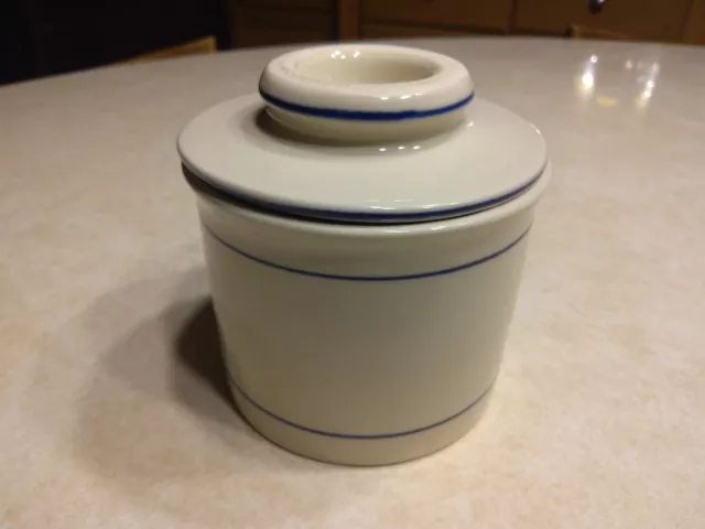 Norpro Stoneware Crock Butter Bell Butter Keeper White Blue Stripes