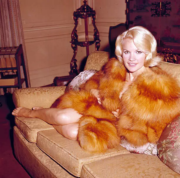 Carroll Baker Posed Wearing A Fur Coat Whilst Sitting On A Sof 1960s Old Photo