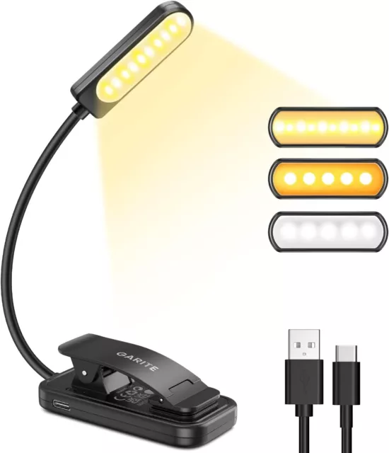 Book Light, 10 LED Dimmable Reading Light Clip on Book, Long Life Battery, Clip