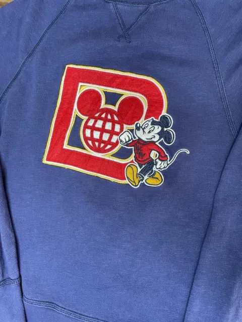Disney Mickey Mouse Sweater Jumper Navy Blue Embroidered Cartoon Pullover M VGC 6