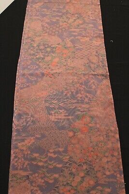 f-120 vintage silk chirimen kimono fabric - scenery - 14-1/2" x 39"