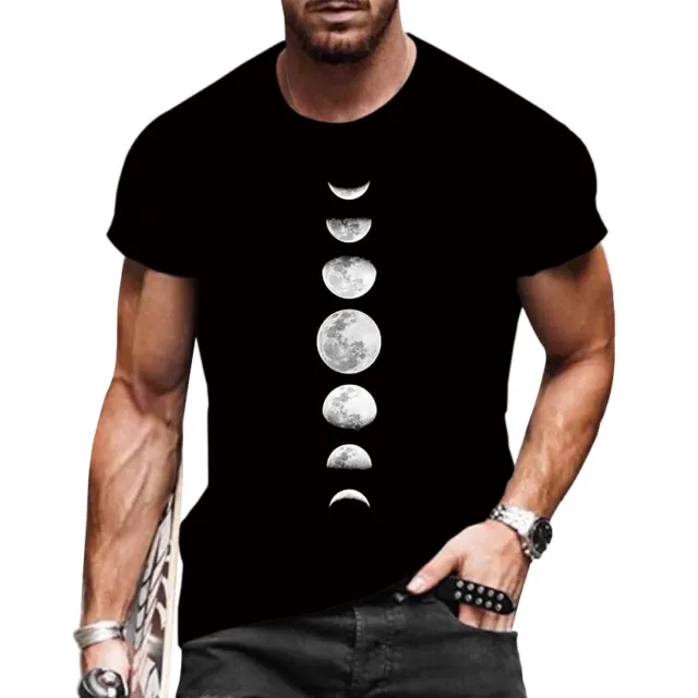 Camisa de hombre de moda luna eclipse gráfica manga corta ajuste clásico camisa