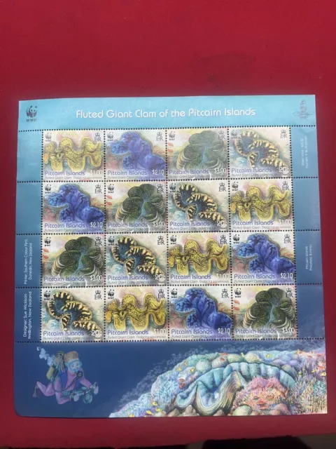 Pitcairn Islands 2012 MNH WWF Stamps Fluted Giant Clam Marine Animals 8v M/S