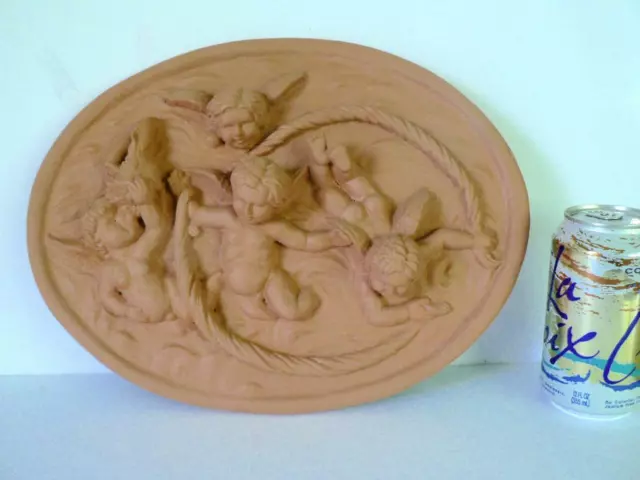 Big 13” 3D Plaster Terracotta Color Cherub Angel Plaque