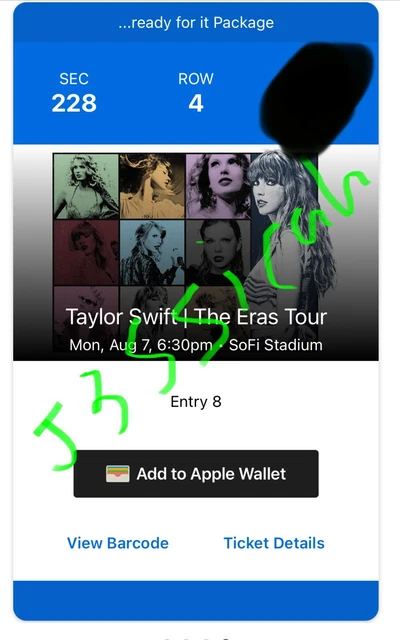 (2) TICKETS FOR Taylor Swift's The Eras Tour SoFi 8/7/2023 Inglewood