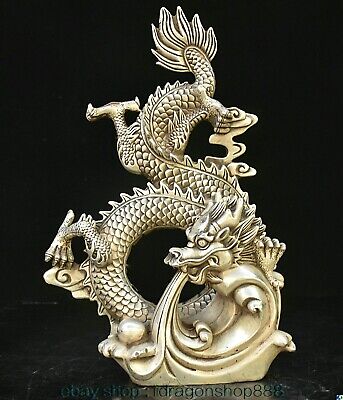 14.3" Qianlong a marqué la Chine Silver Dynasty Dragon Play Bead Richesse Statue