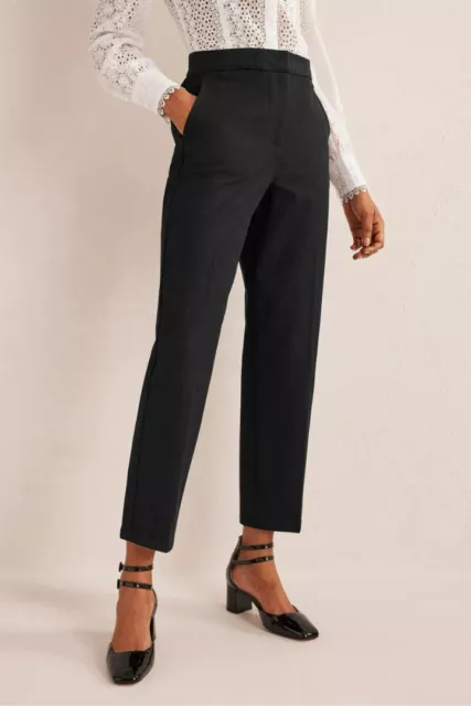 BODEN Bi-Stretch Tapered Trousers Size UK 14R Black High Rise Ankle Length -NWT