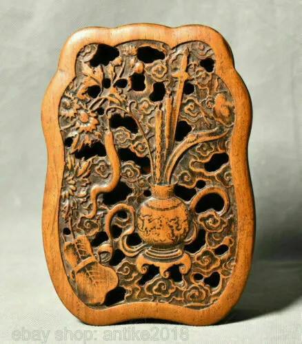 7" Old China Wood Hand-Carved Palace poetry Word inkstone inkslab